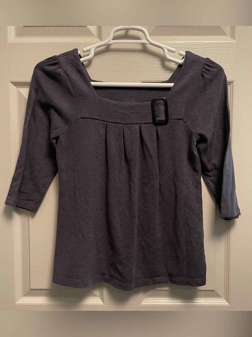 AB Studio Square Neck Pleated Top with Buckle Detail